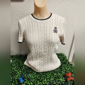 Ralph Lauren sweater cream  short-sleeve cable-knit Cotton, Crest Logo